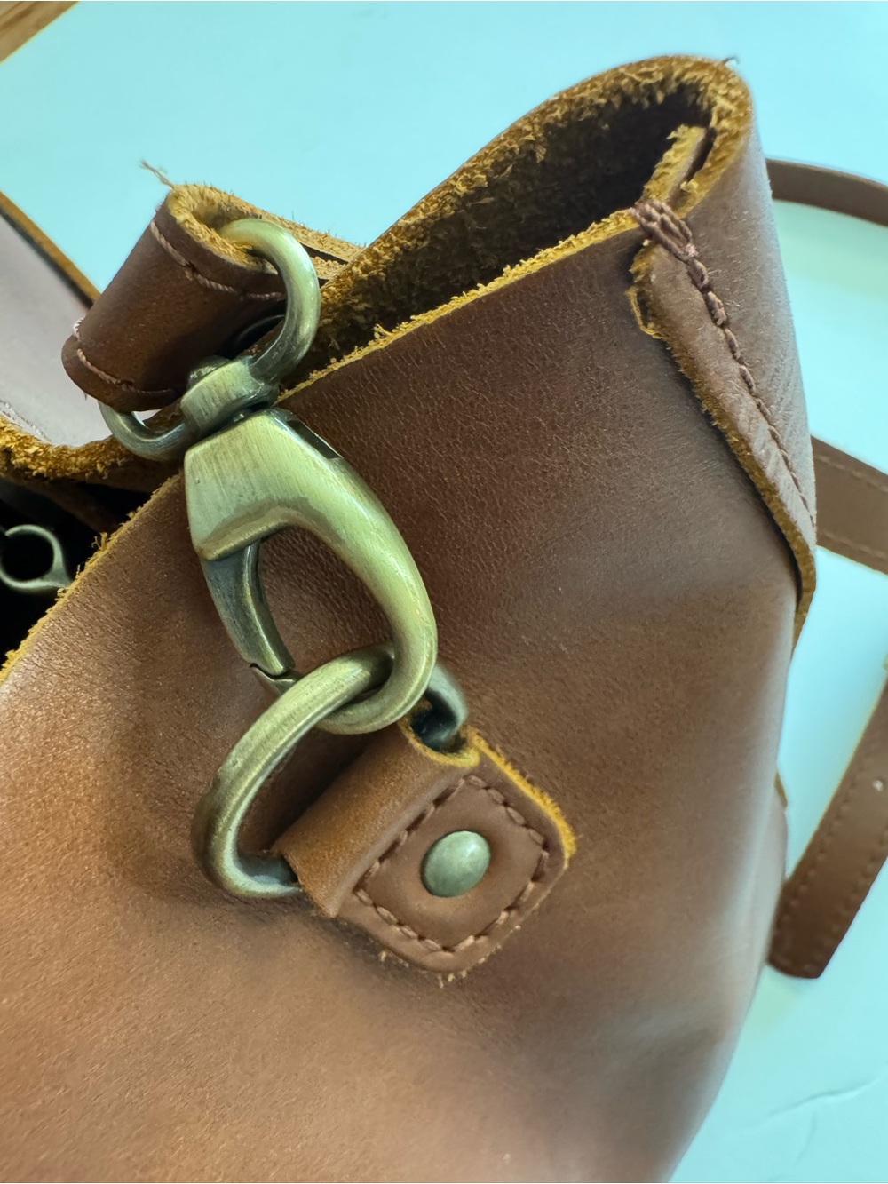 Portland Leather Honey Butterfly Bucket Crossbody Bag - Picture 8 of 11
